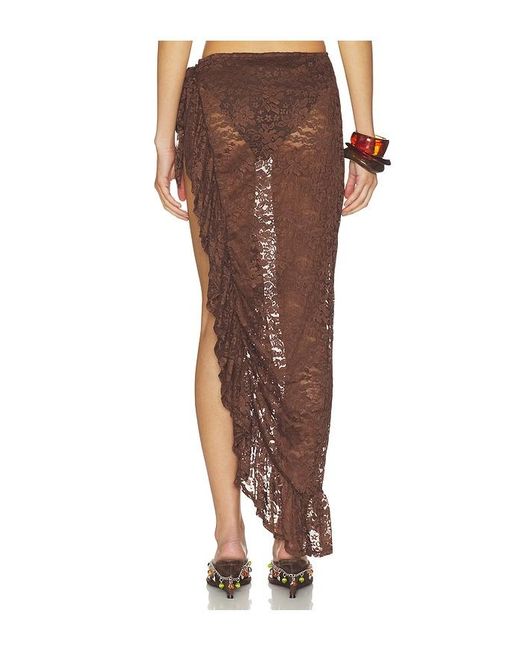 Runaway the Label Brown Briana Wrap Wavy Hem Maxi Skirt