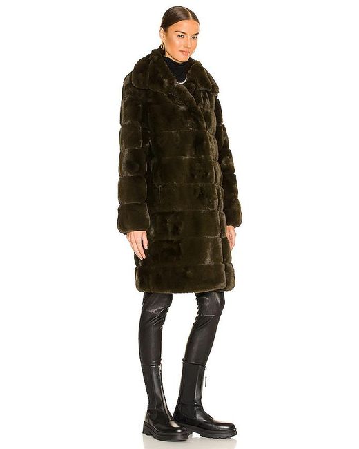 Adrienne Landau Black Faux Fur Long Coat