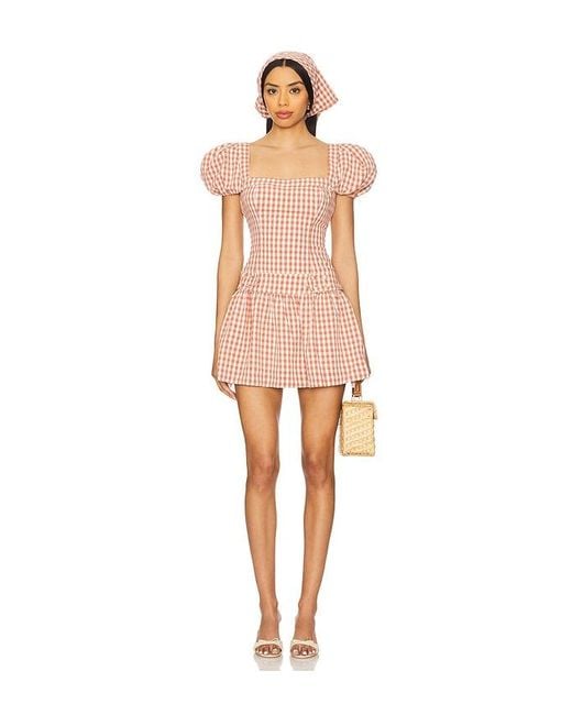 For Love & Lemons Purple Georgia Gingham Short Sleeve Mini Dress