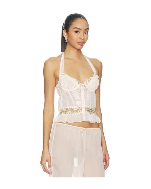 For Love & Lemons Natural Gilded Lace Bustier