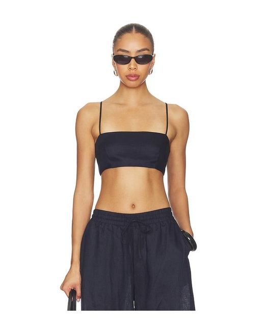 Susana Monaco Blue Solid Linen Tie Back Top