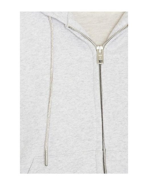 Alexander Wang White Zip Up Hoodie With Rhinestone Drawcord