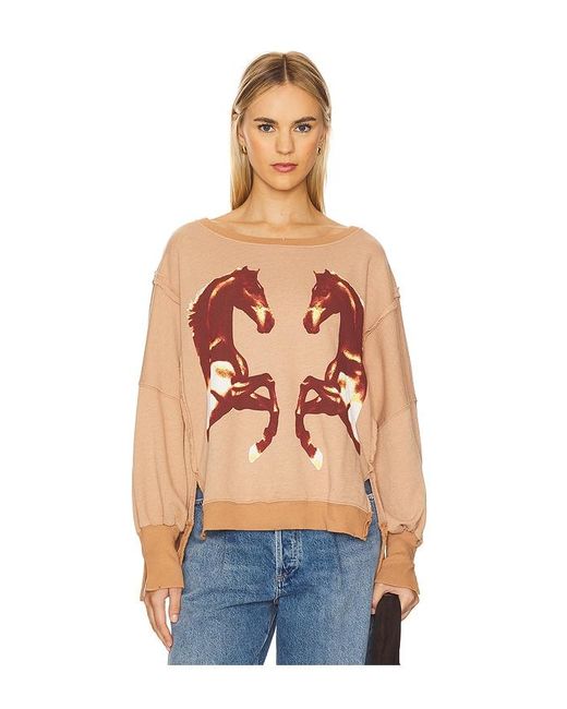 Free People Blue Graphic Camden Sweatshirt