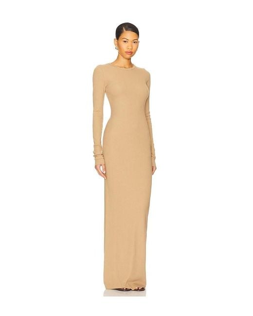 ÉTERNE White Long Sleeve Crewneck Maxi Dress