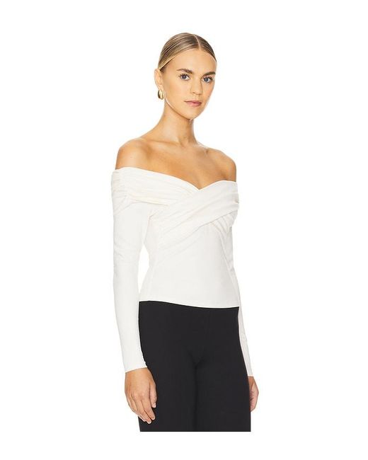 Line & Dot White Towne Off Shoulder Top