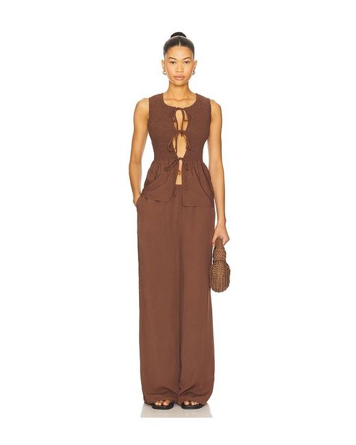 Seven Wonders Brown Fleur Shirred Tie Front Top