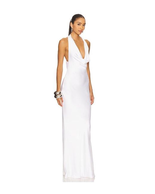 Norma Kamali White Halter Drape Bias Gown