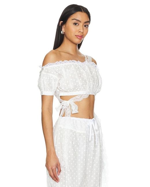 YUHAN WANG White Embroidered Ruched Crop Top