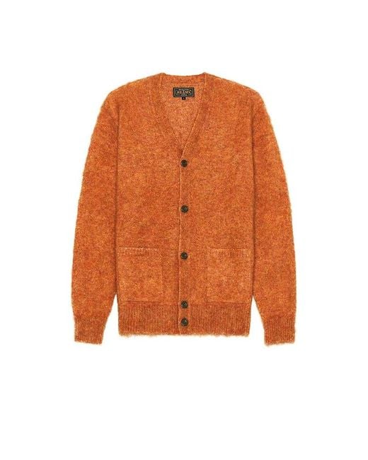 Beams Plus Orange Cardigan Stretch Mohair for men