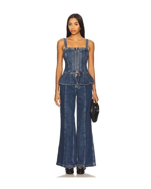 seventy + mochi Blue Two Tone Bay Wide Leg Jeans
