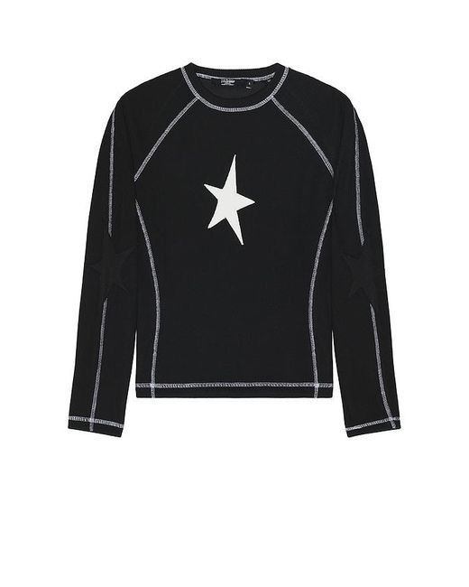 Jaded London Star Applique Rib Long Sleeve Tee in Black for