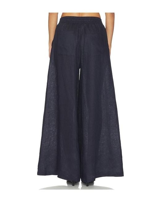 Susana Monaco Blue Solid Linen Wide Leg Elastic Pant