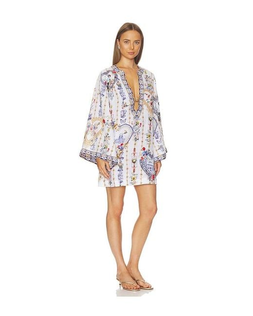 Camilla White Deep V Neck Hardware Short Kaftan