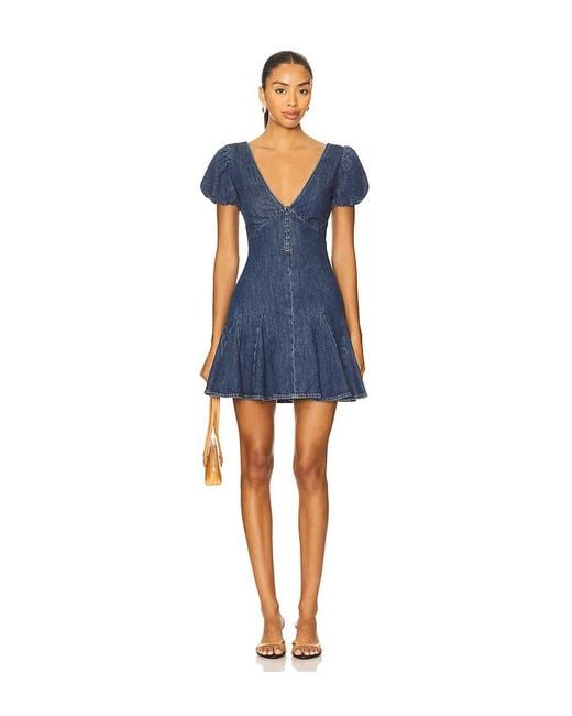 Alice + Olivia Blue Fara Puff Sleeve Denim Mini Dress