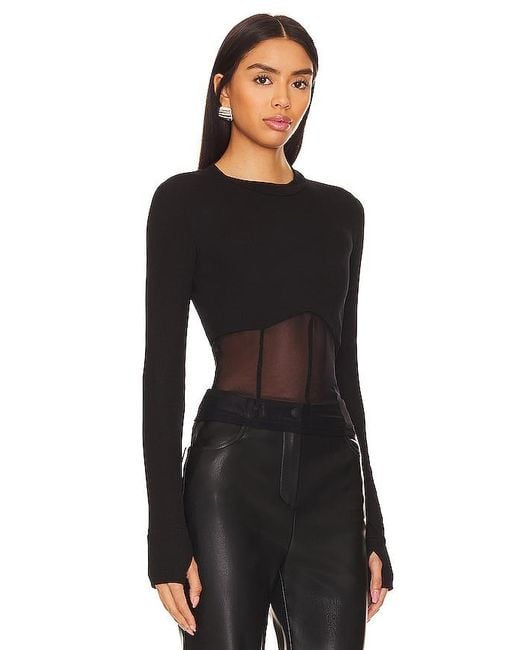 Michael Lauren Black Danton Rib Mesh Corset Top