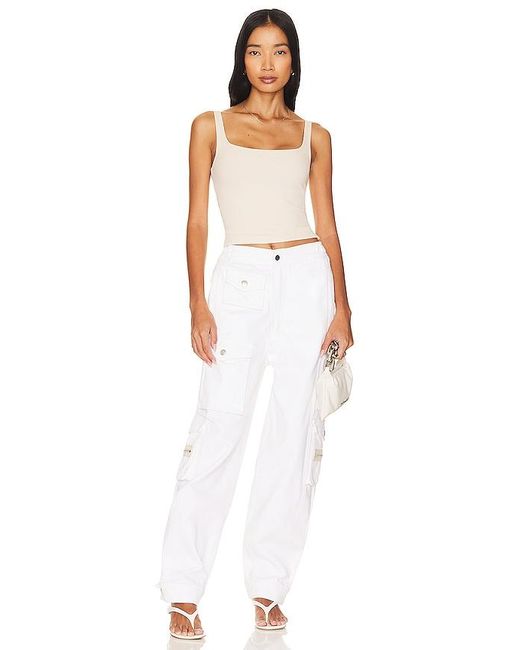LNA White Scoop Ribbed Tank