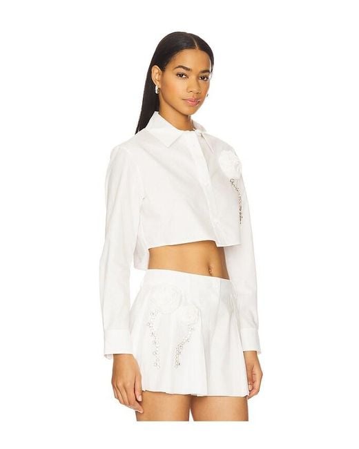 Area White Crystal Rosette Poplin Cropped Shirt