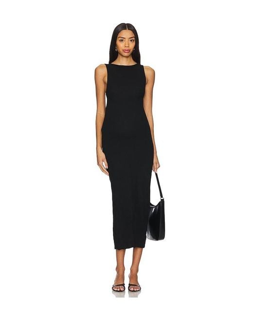 BUMPSUIT Black Soft Rib Boat Neck Midi Dress