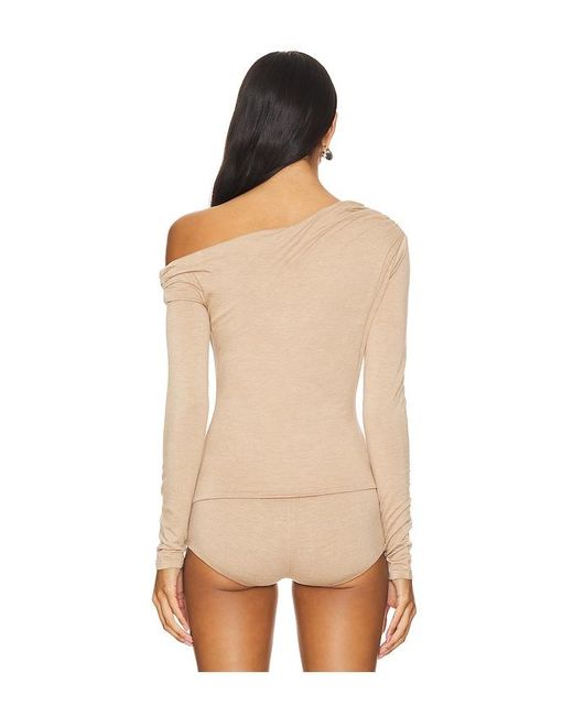 AFRM Natural Off-Shoulder Jersey Long Sleeve Top