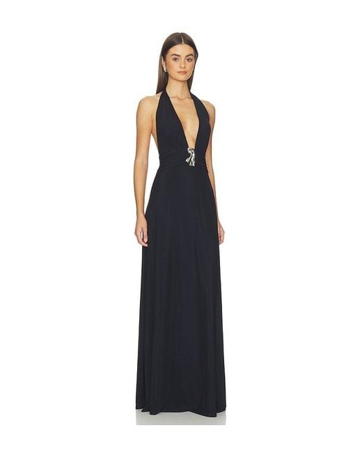Kate Barton Blue Plunge Neckline Mesh Halter Dress