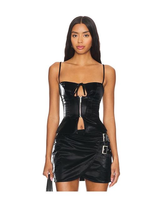 WeWoreWhat Black Faux Patent Leather Peplum Corset Top