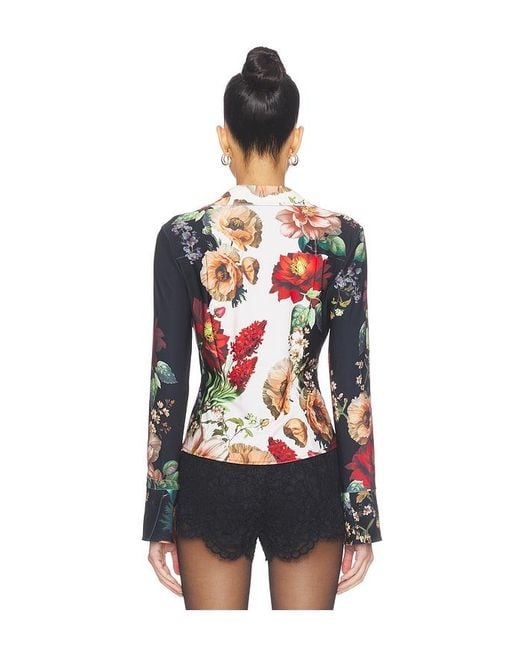 Alice + Olivia Red Freya Fitted Nipped Waist Button Down Top