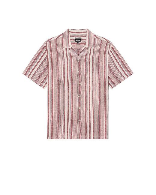 Brixton Pink Bunker Seersucker Short Sleeve Camp Collar Shirt for men