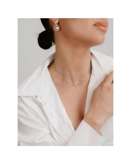 Ettika White Crystal Dot Layered Necklace