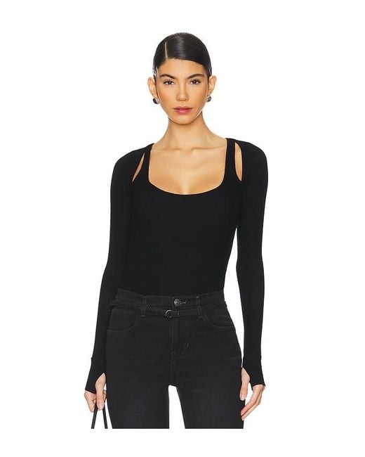 Michael Lauren Black Stanfield Long Sleeve Fitted Scoop Neck With Cutouts