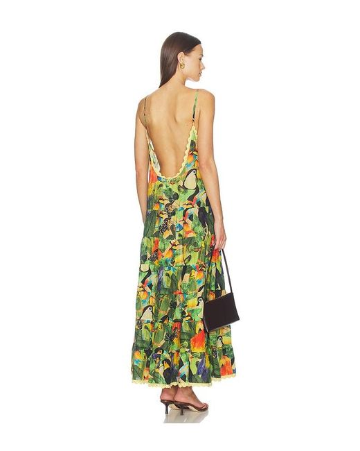 Farm Rio White Bird Leaves Long Dress