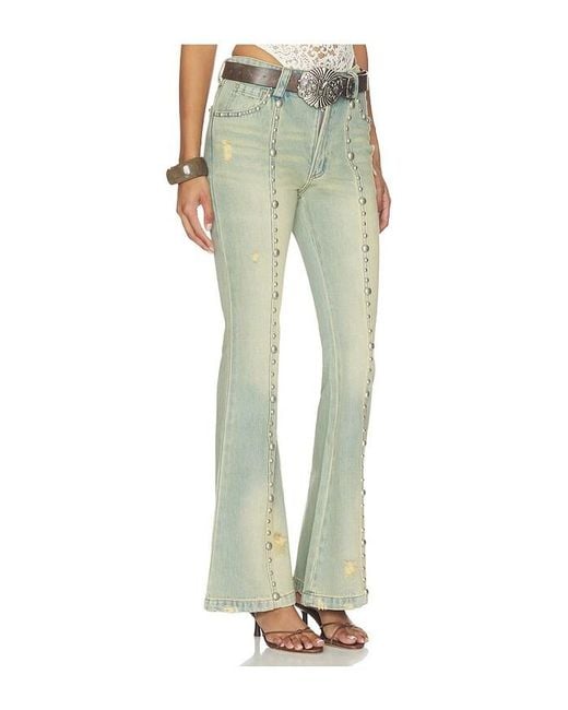 Markgong Green Studded Flared Jeans