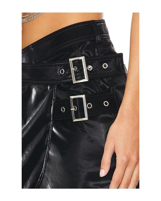 WeWoreWhat Black Faux Patent Leather Wrap Skirt