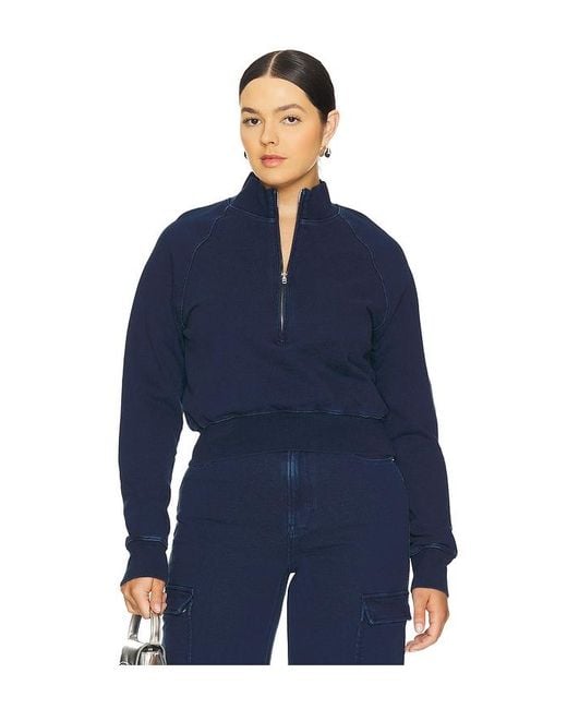 GOOD AMERICAN Blue Jeanius Mock Zip Pullover