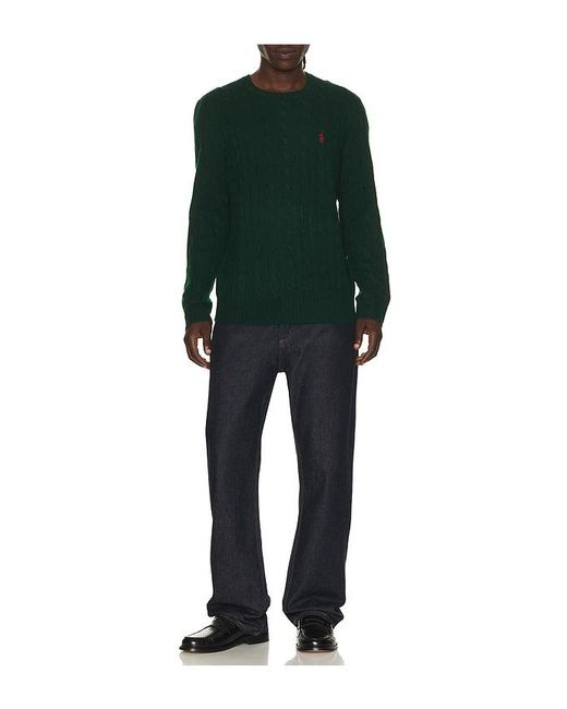 Polo Ralph Lauren Green Long Sleeve Wool Cashmere Cable Knit Crewneck Sweater for men