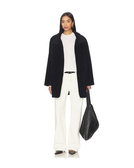 AEXAE Black Shearling High Neck Mid Length Jacket