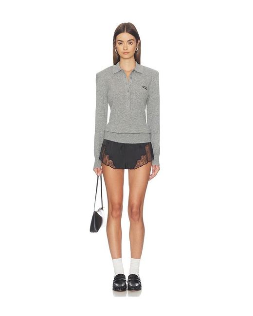 ROTATE BIRGER CHRISTENSEN Gray Wool Longleeve Polo