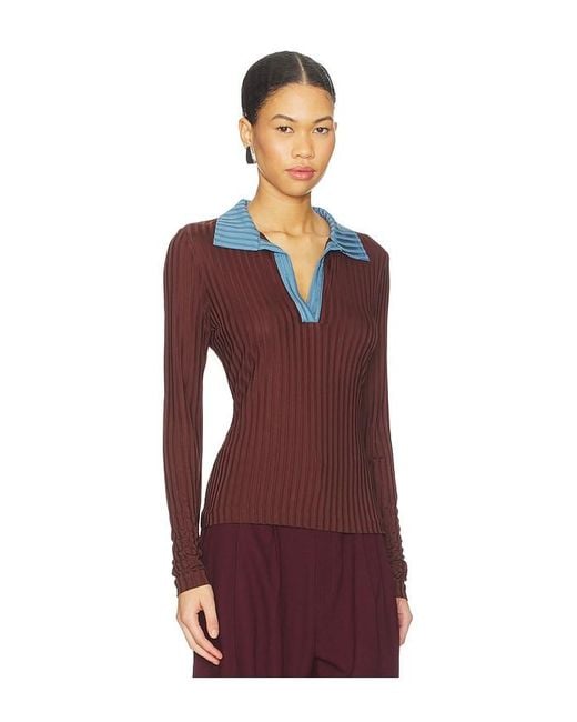 Rag & Bone Red Natalia Colorblock Long Sleeve Polo