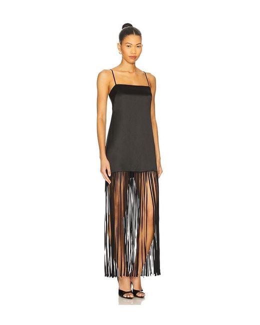 Shona Joy Moraya Square Neck Fringe Maxi Dress Black