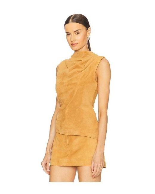 AEXAE Orange Leather Suede Ruched Top