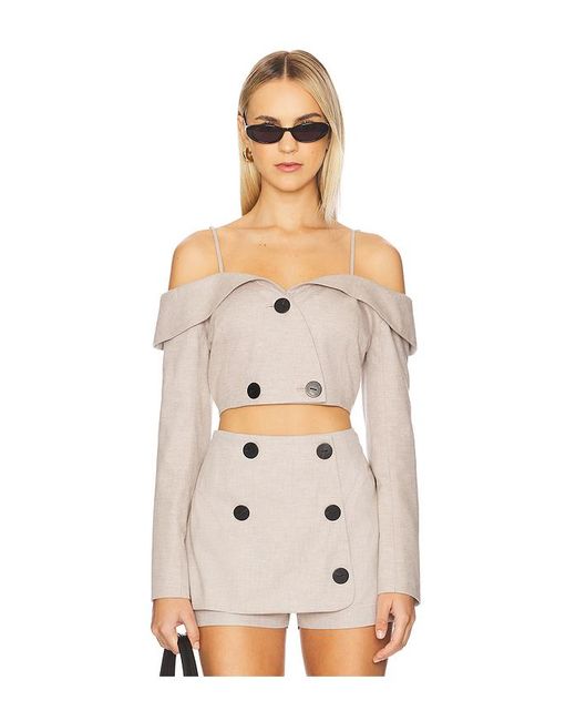 Matthew Bruch Natural Off Shoulder Double-Breasted Top