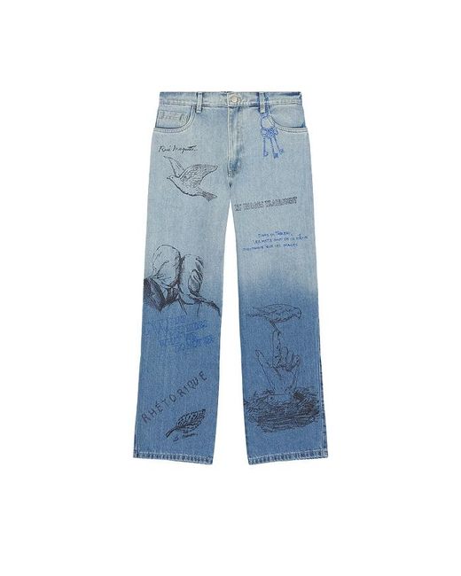Pas Une Marque Blue Sketch Print Denim Pants for men