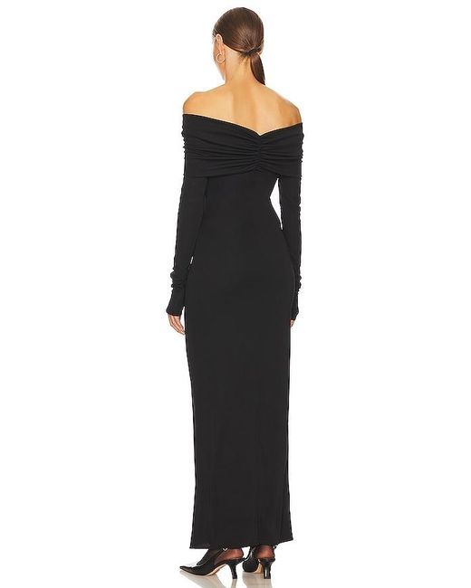 Helsa Black Matte Jersey Off Shoulder Maxi Dress