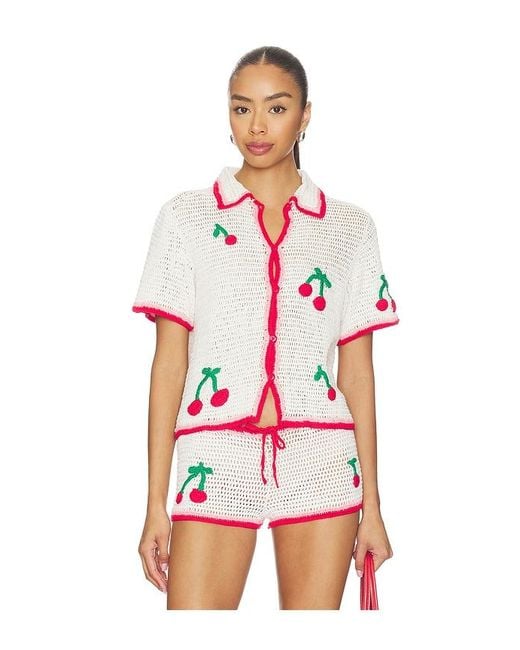 Leslie Amon Red Ruby Crochet Shirt