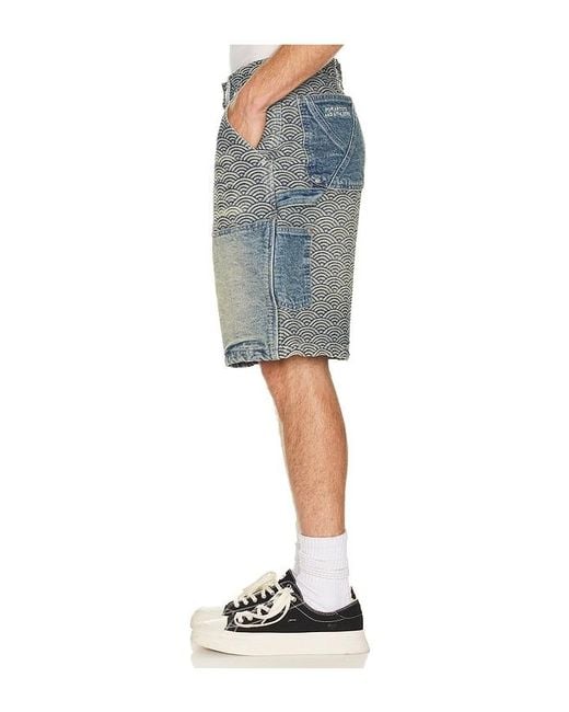 Ryoko Rain Gray Seigaiha Denim Shorts for men