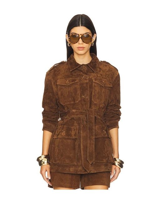 AEXAE Brown Leather Suede Mid Jacket