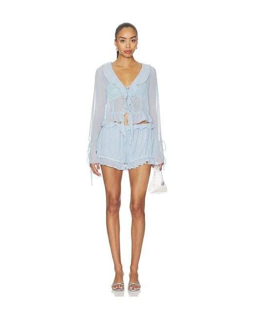 Milkwhite Blue Ruffle Short
