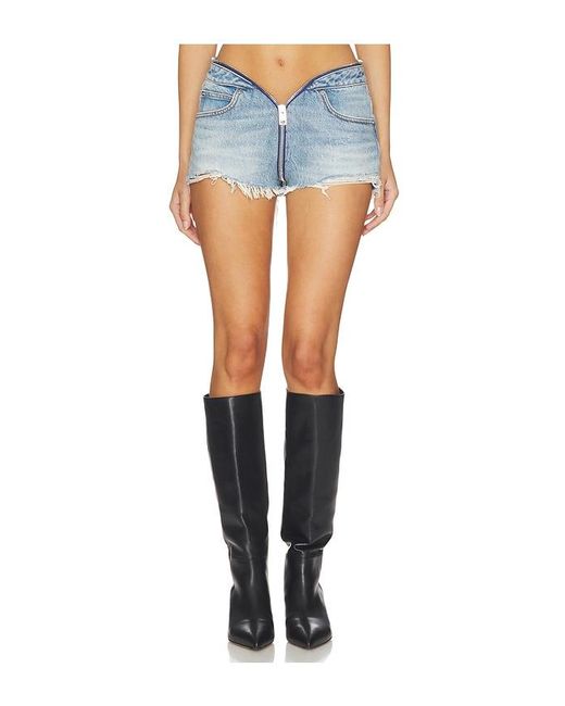 Alexander Wang Blue Dipped V Zip Waistband Cut Off Short