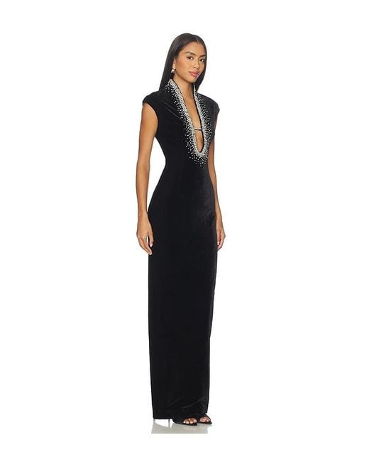 SAU LEE Black Lenora Velvet Gown