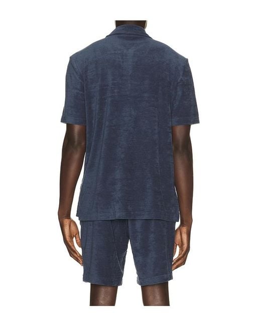 Faherty Brand Blue Cabana Towel Terry Surf Stripe Polo for men