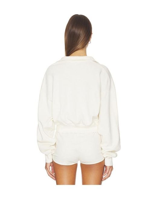 ÉTERNE White Cropped Half-Zip Sweatshirt